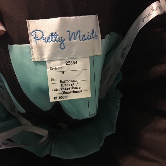 Pretty Maids Brown & Aqua Long Chiffon Dress Sz 4 - Picture 4 of 4